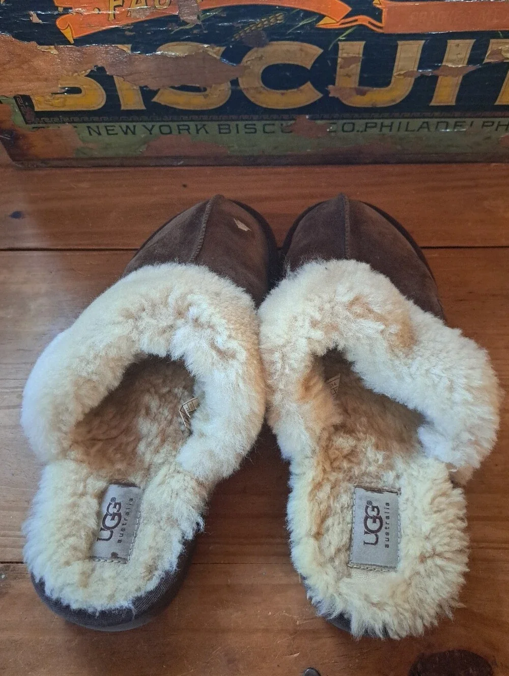 UGG Scuff Men's Slippers Size 11 Espresso Brown Suede Sheepskin Shearling #5614